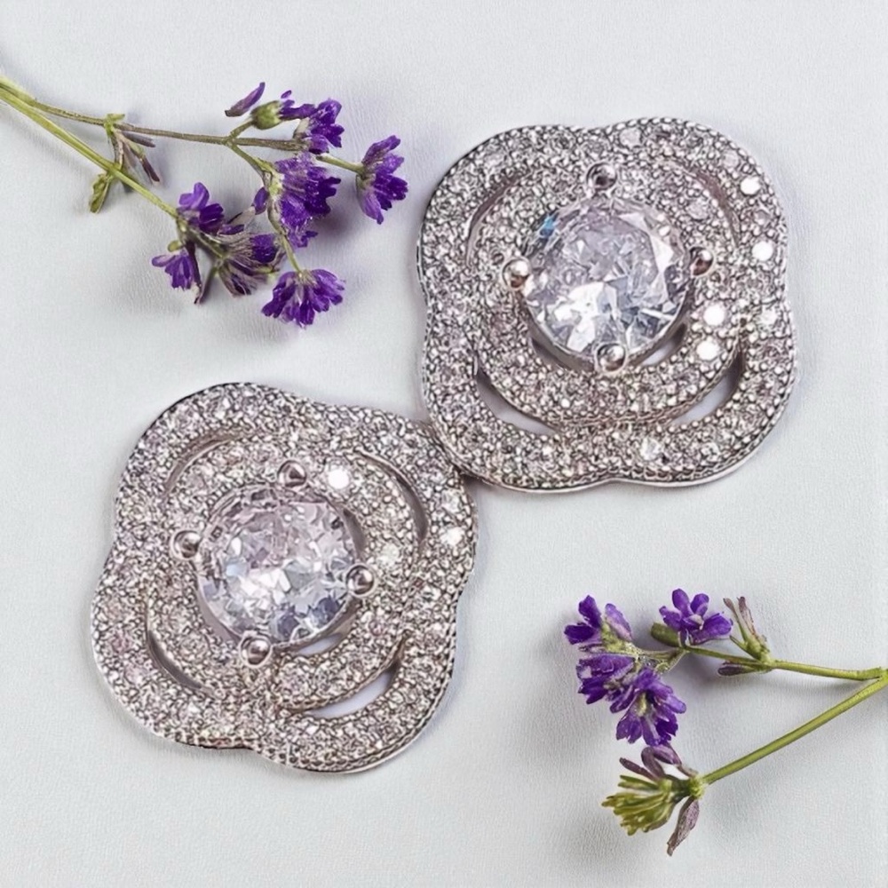 2/$40. 🔥Elegant Silver Crystal Flower Earrings